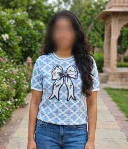 Cute Blue & White sequence shimmery Tee