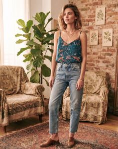 Bohemian Teal Crane Print Camisole Top