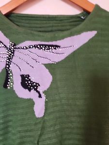 Green Butterfly Embellished Sweater