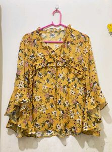 Yellow Floral Ruffle Blouse 34-36