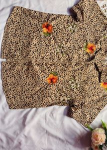 Leopard Print Floral Button-Up Shirt