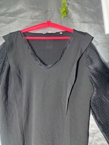 Elegant Black Blouse with Puff Sleeves