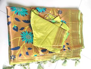 Golden Floral Saree with Blouse