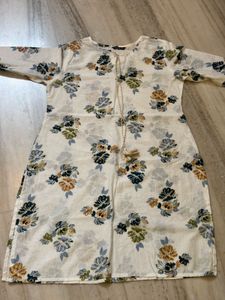 New Cream Floral Print Kurta