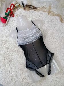Sheer Lace Trim Teddy Bodysuit