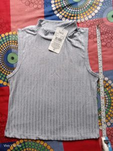 Sleek Grey Ribbed Mock Neck Tank Top