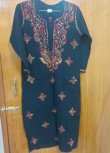 Black Multi Color Chikankari Kurta