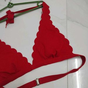 Red Scalloped Bikini Top