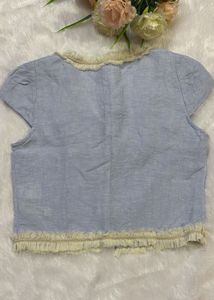 Light Blue Embroidered Crop Top