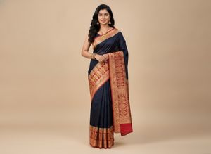 Elegant Black Saree with Red Border