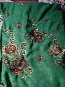 Elegant Emerald Green Embroidered Saree