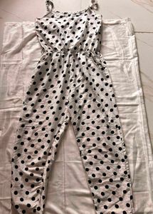 Women's White & Black Polka Dot Jumpsuit | Sleevel