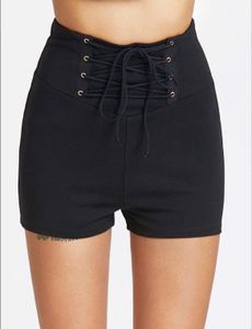 Lace-Up High-Waisted Black Shorts