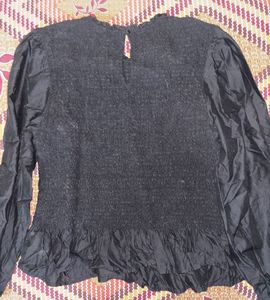 Chic Black Smocked Puff Sleeve Top