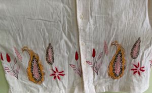 Men's Cream Embroidered Short Sleeve Shirt