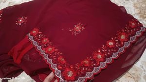 Maroon Embroidered Saree