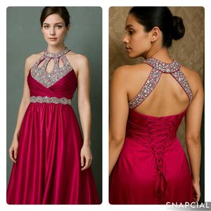 Magenta Embellished Halter Gown