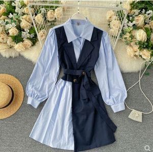Stylish Two-Tone Shirt Dress with Belt