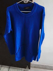 Blue Ribbed Knit Sweater