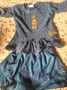 Girls Blue Velour Skirt & Top Set