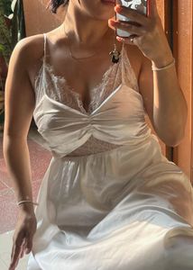 Elegant White Lace Detail Slip Dress