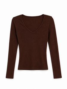 Classic Brown Ribbed Long Sleeve Top