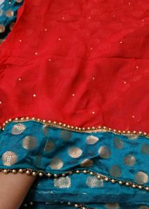Red &amp; Teal Saree With Blouse
