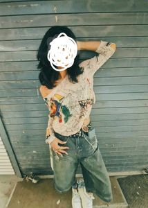 Y2k Graphic Print one Shoulder Top