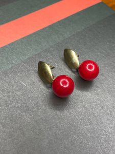 Red &amp; Gold Cherry Drop Earrings