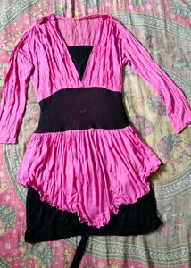 Stylish Pink &amp; Black Peplum Top