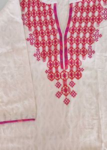 Elegant Cotton Kurta with Magenta Embroidery & leg
