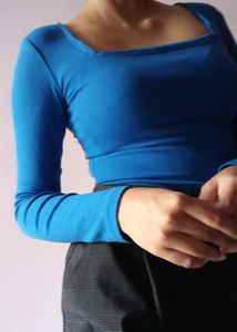 Amisu Blue Ribbed Square Neck Top