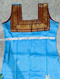 Beautiful Blue Sleeveless Kurti Made Of South Silk