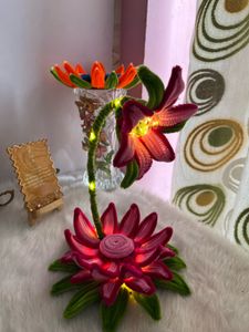 Crocheted Floral Lamp with Fairy Lights