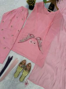 Pink Embroidered Kurta Set with Dupatta