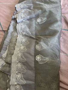 Elegant Grey Embroidered Saree