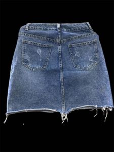 Distressed Denim Mini Skirt with Zipper