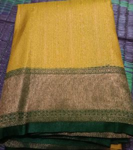 Brand New Yellow Silk Saree with Green Border