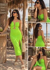H&amp;M Neon Green Cut-Out Maxi Dress