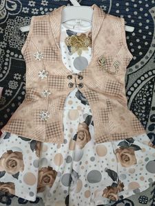Girls Rose Print Dress with Vest