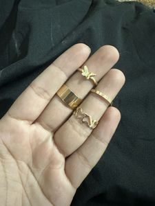 Gold Ring Set - Butterfly & Hearts 4pcs