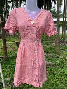 Cute Pink Button-Up Mini Dress