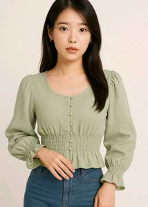 🔴FREE DELIVERY 🔴Sage Green Korean Smocked Top