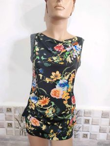 Women's Black Floral Print Sleeveless Top 34"-38"