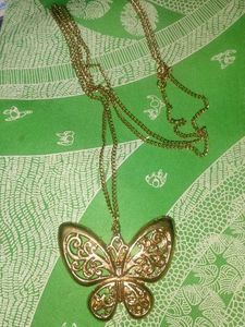 Gold Tone Butterfly Pendant Long Necklace