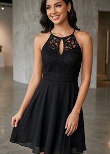 Elegant Black Lace Halter Dress