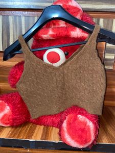 Brown Knit Cropped Tank