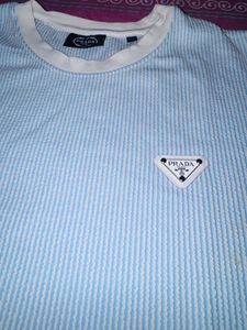 Prada Striped Blue T-Shirt with Logo