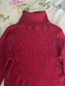 Classic Red Ribbed Turtleneck Sweater