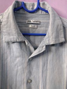 zara Light Blue Striped Short Sleeve Shirt